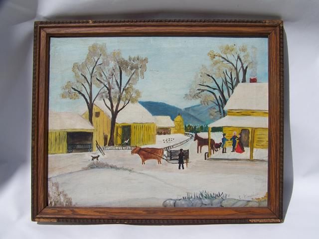 OC Primitive VT Farm Scene, Signed item pa5408  