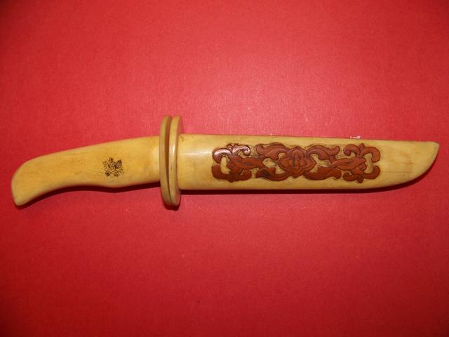 Old Chinese Bone Knife with Wood Inlay item aa5412
