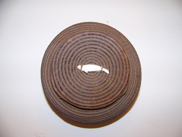 Eskimo/Inuit Fiber-Sweet Grass Basket With a Carved Seal on Lid item ai5428