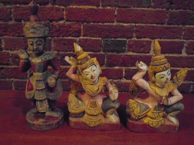 Three Antique Myanmar Carved Temple Figures item aa1601