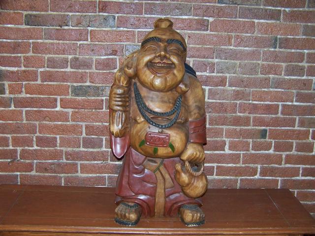 Happy Buddha Carved Wood Figure item aa5402